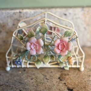 Pink Floral Metal Napkin Holder